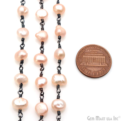 Pink Pearl Free Form Beads 5-6mm Oxidized Gemstone Rosary Chain