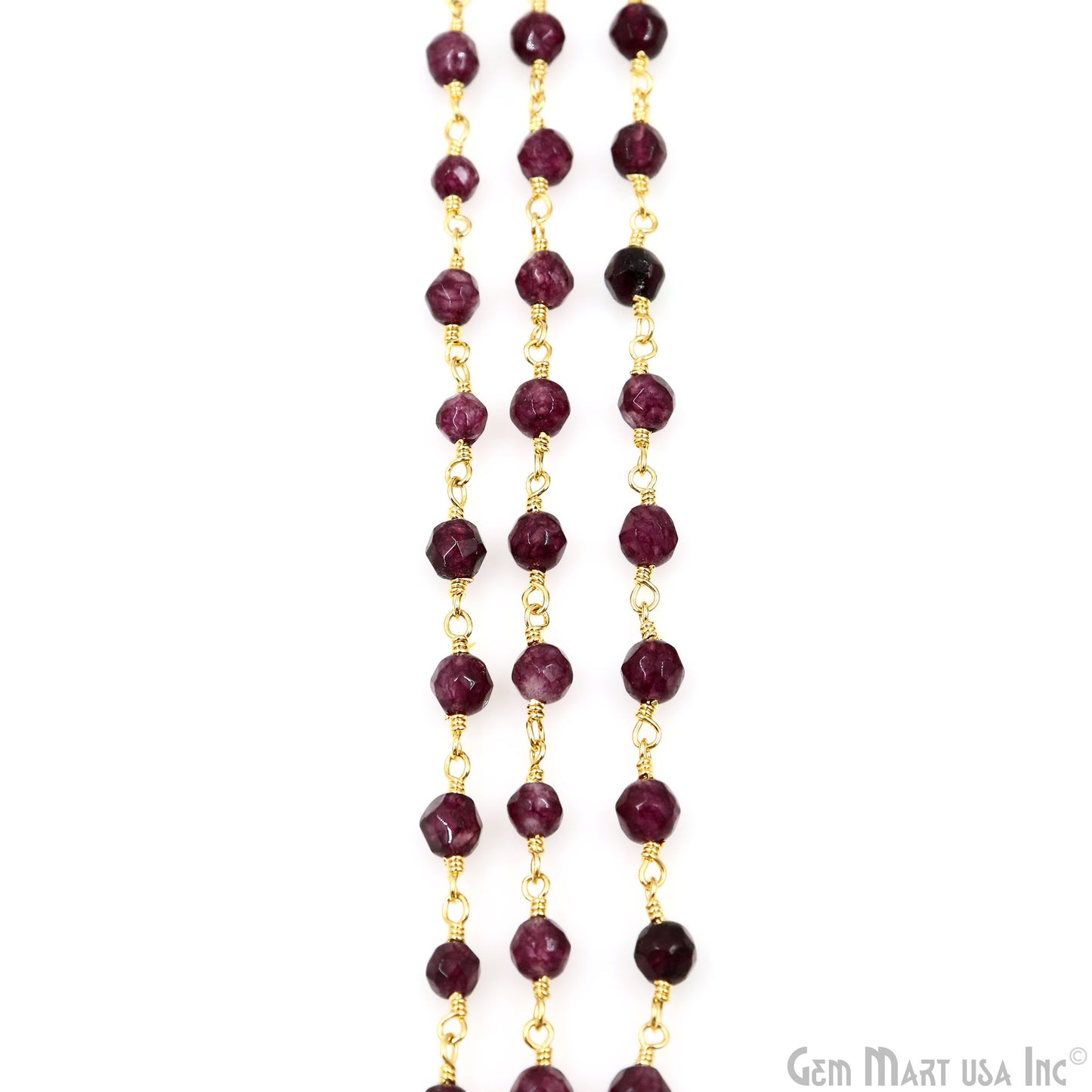 Dark Purple Jade Beads 4mm Gold Plated Wire Wrapped Rosary Chain