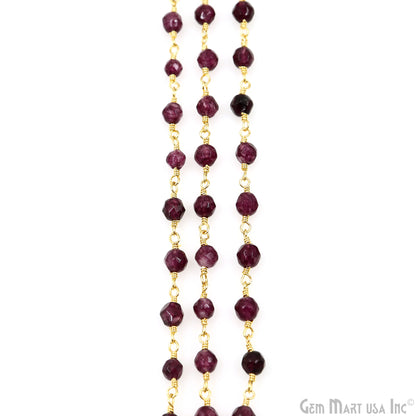 Dark Purple Jade Beads 4mm Gold Plated Wire Wrapped Rosary Chain