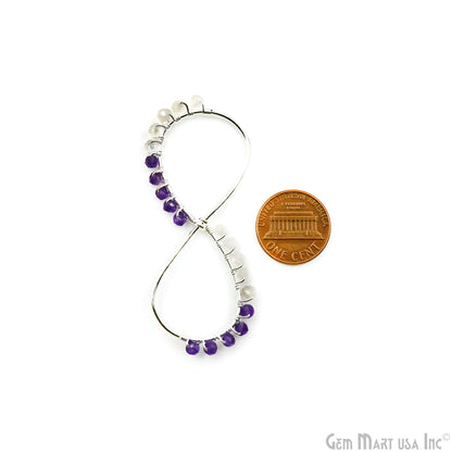 Amethyst & Rainbow Infinity Shaped 70x30mm Silver Wire Wrapped Beaded Jewelry Connector