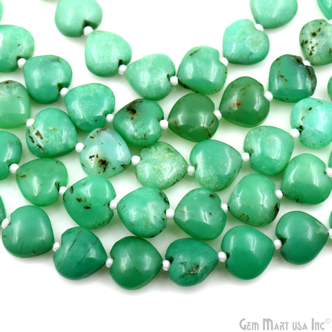 Chrysoprase Heart Beads, 7 Inch Gemstone Strands, Drilled Strung Briolette Beads, Heart Shape, 10mm