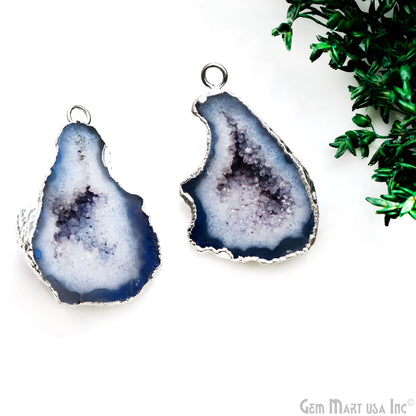 Geode Druzy 26x38mm Organic Silver Electroplated Single Bail Gemstone Earring Connector 1 Pair