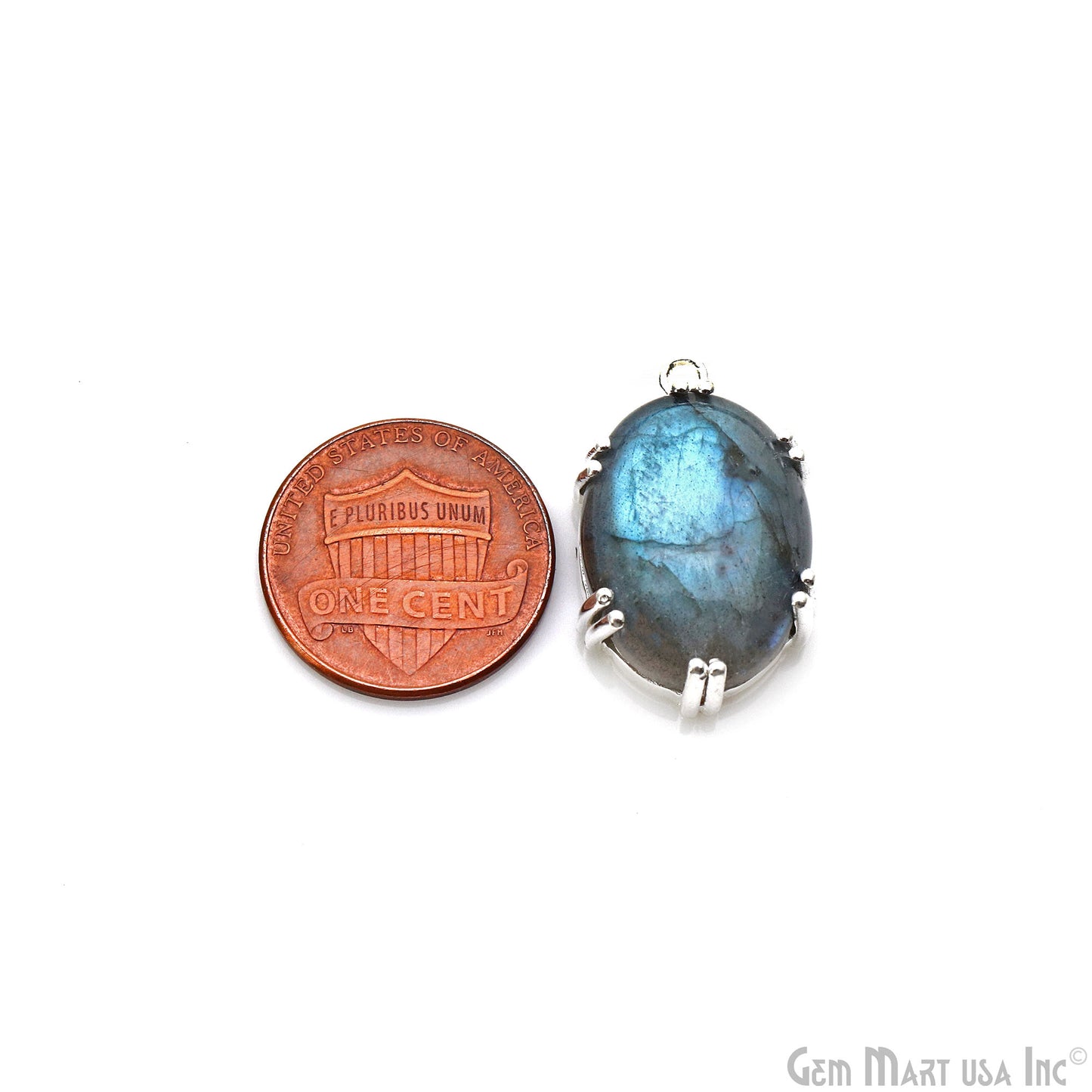 Flashy Labradorite Cabochon 25x15mm Oval Prong Silver Setting Single Bail Gemstone Connector