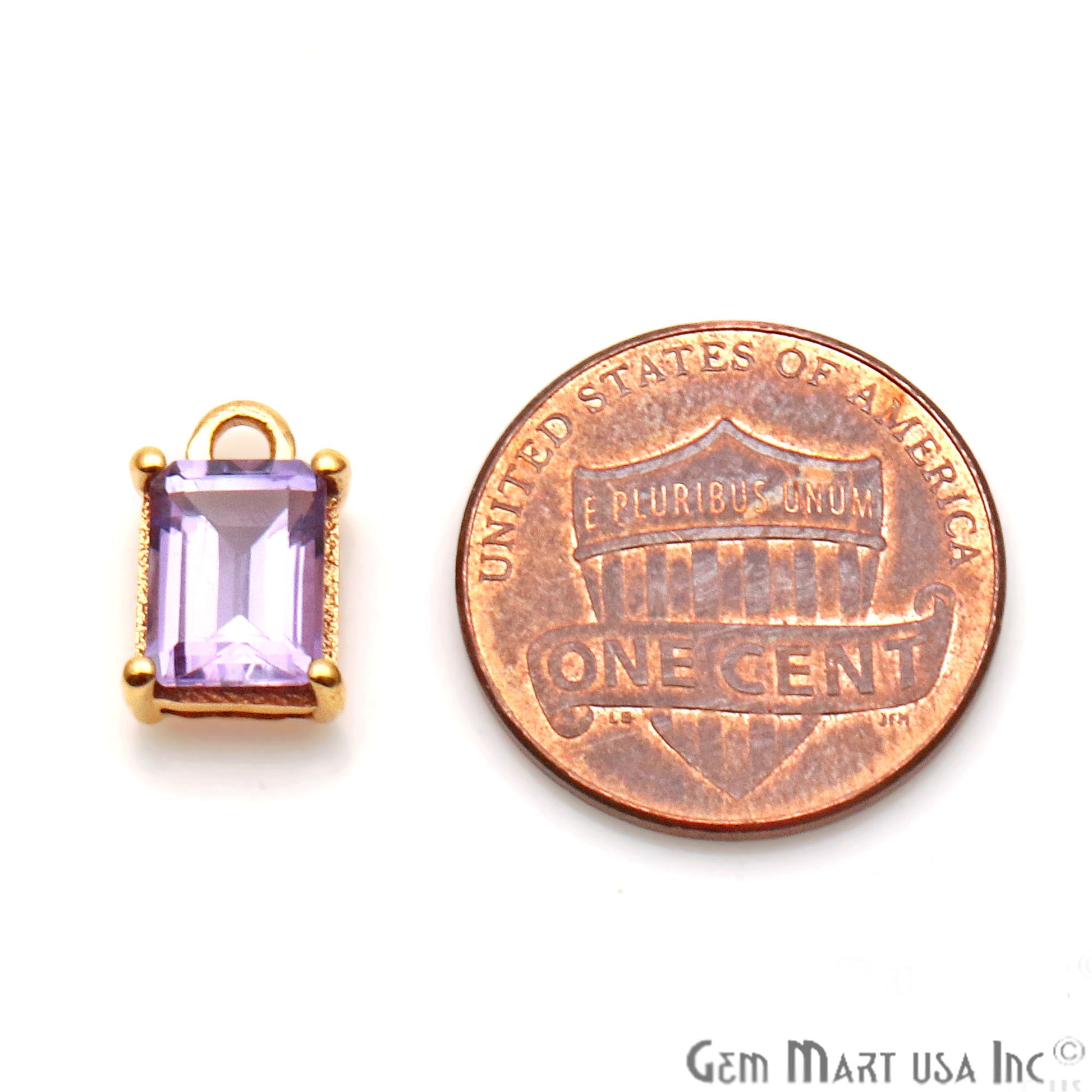 Amethyst 6x8mm Rectangle Gold Plated Prong Setting Single Bail Gemstone Connector - GemMartUSA