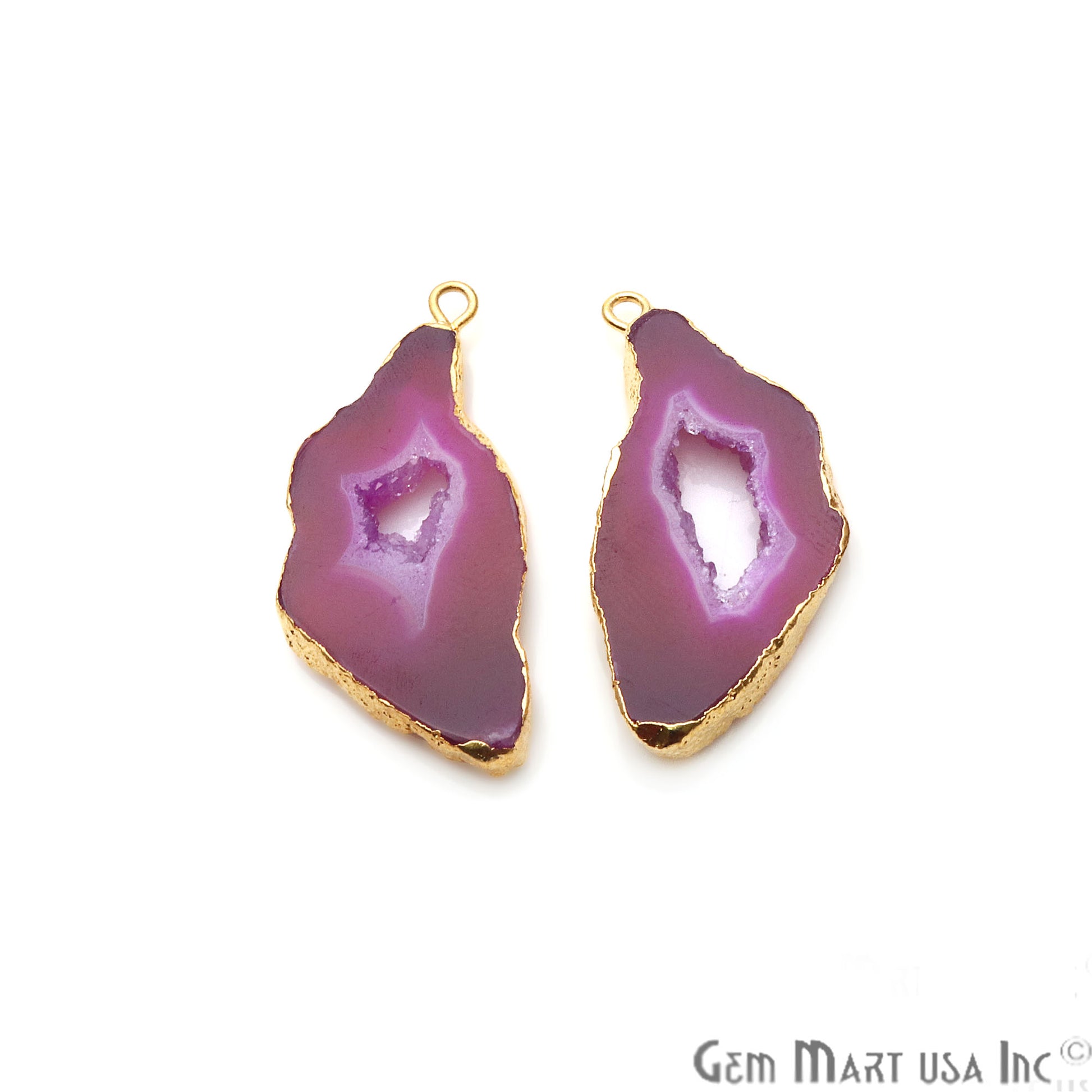 Agate Slice 15x35mm Organic Gold Electroplated Gemstone Earring Connector 1 Pair - GemMartUSA