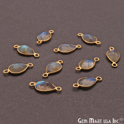 Labradorite Pears 7x10mm Double Bail Gold Bezel Gemstone Connector