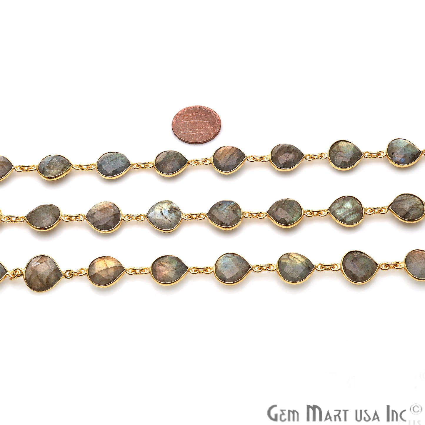 Labradorite 12mm Heart Bezel Link Gold Plated Continuous Connector Chain - GemMartUSA