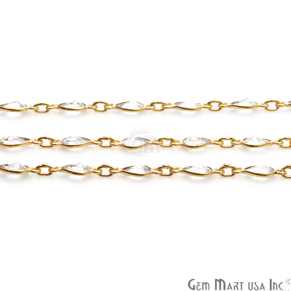 Crystal 6x4mm Pear Shape Gold Plated Continuous Connector Chain - GemMartUSA