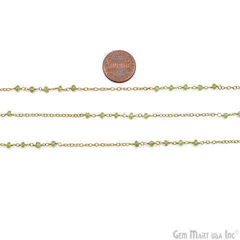 Peridot Beads 3-3.5mm Gold Plated Wire Wrapped Rosary Chain