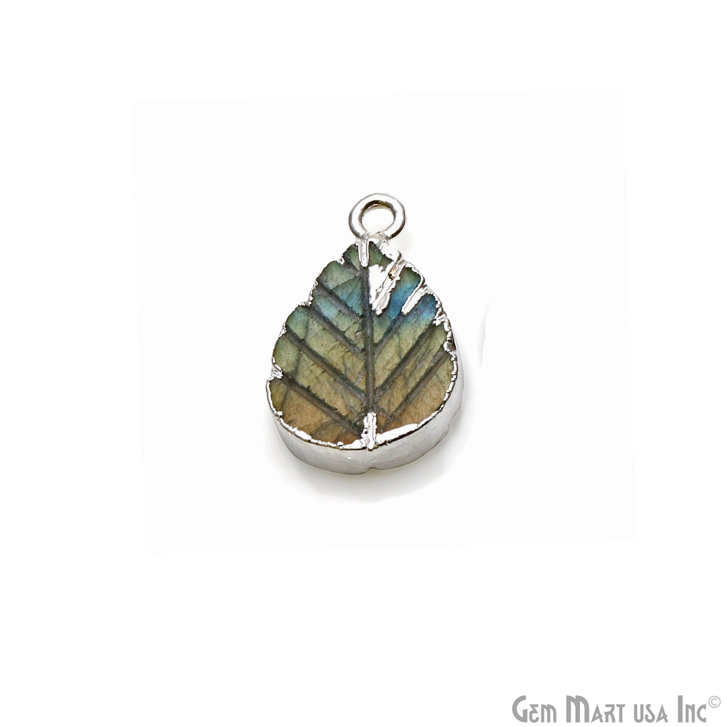 Labradorite Leaf 12x16mm Silver Edged Pendant Connector - GemMartUSA