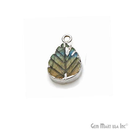 Labradorite Leaf 12x16mm Silver Edged Pendant Connector - GemMartUSA