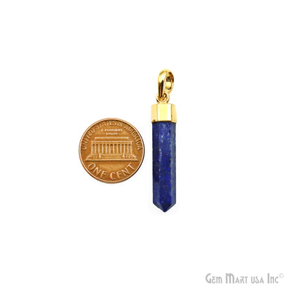 Lapis Pencil Pendant 32x6mm Single Bail Electroplated Pendant