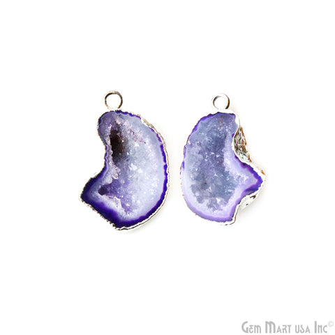 Geode Druzy 23x35mm Organic Silver Electroplated Single Bail Gemstone Earring Connector 1 Pair