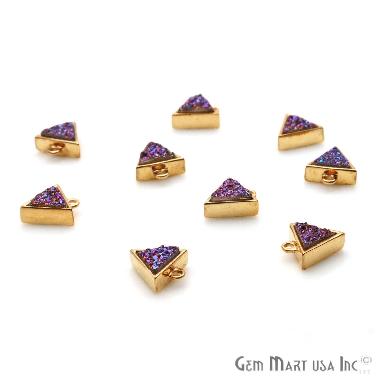 Purple Druzy Triangle 12x10mm Gold Plated Gemstone Connector - GemMartUSA