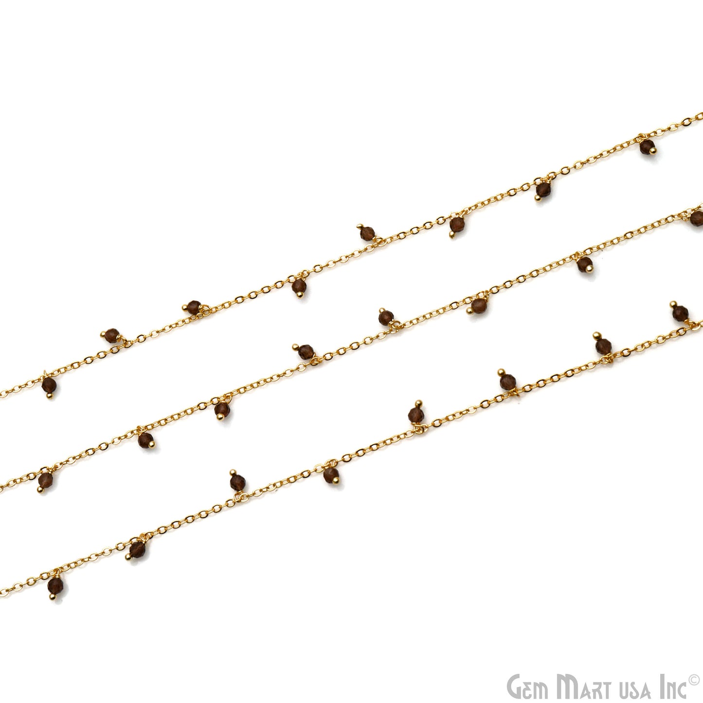 Smoky Topaz Faceted Beads 3-4mm Gold Plated Cluster Dangle Chain