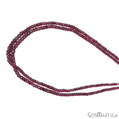 Ruby Rondelle Beads, 13 Inch Gemstone Strands, Drilled Strung Nugget Beads, Faceted Round, 3-4mm