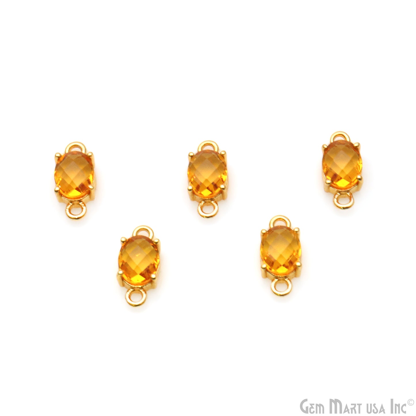 Gemstone Oval 6x8mm Gold Plated Prong Setting Double Bail Connector