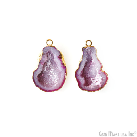 Geode Druzy 34x20mm Organic Gold Electroplated Single Bail Gemstone Earring Connector 1 Pair