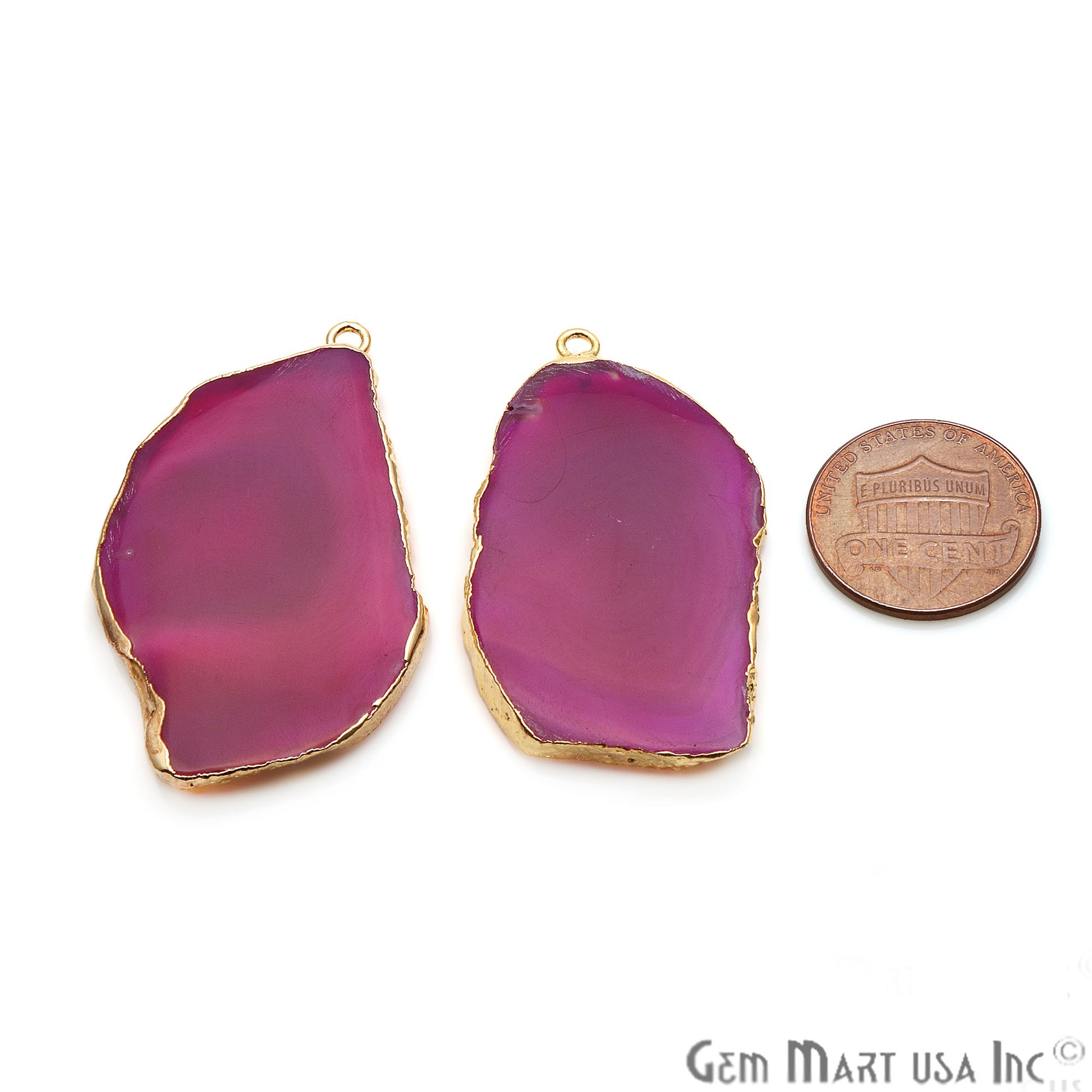 Agate Slice 42x23mm Organic Gold Electroplated Gemstone Earring Connector 1 Pair - GemMartUSA