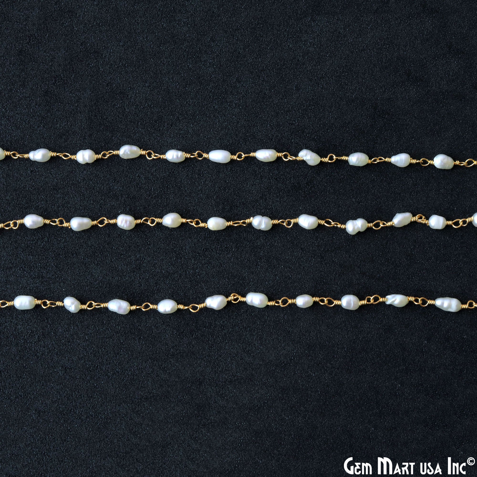 Pearl Oval 4x3mm Gold Wire Wrapped Beads Rosary Chain