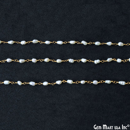 Pearl Oval 4x3mm Gold Wire Wrapped Beads Rosary Chain