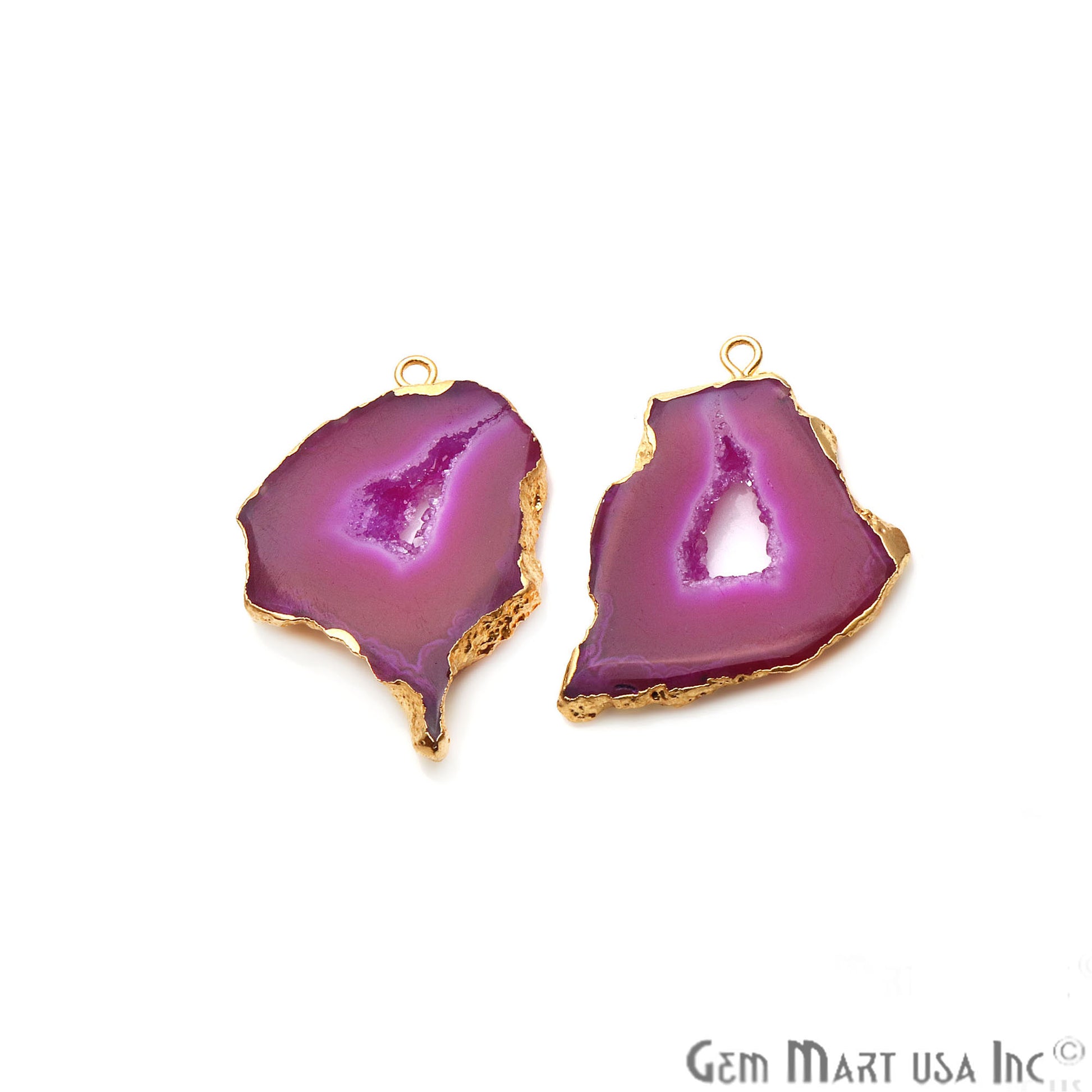 Agate Slice 28x30mm Organic Gold Electroplated Gemstone Earring Connector 1 Pair - GemMartUSA