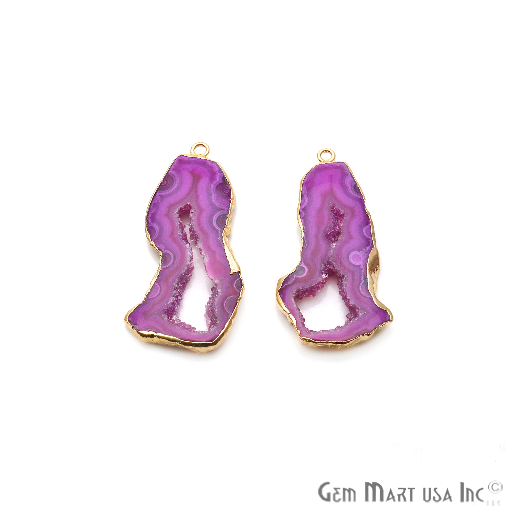 Agate Slice 22x46mm Organic Gold Electroplated Gemstone Earring Connector 1 Pair - GemMartUSA