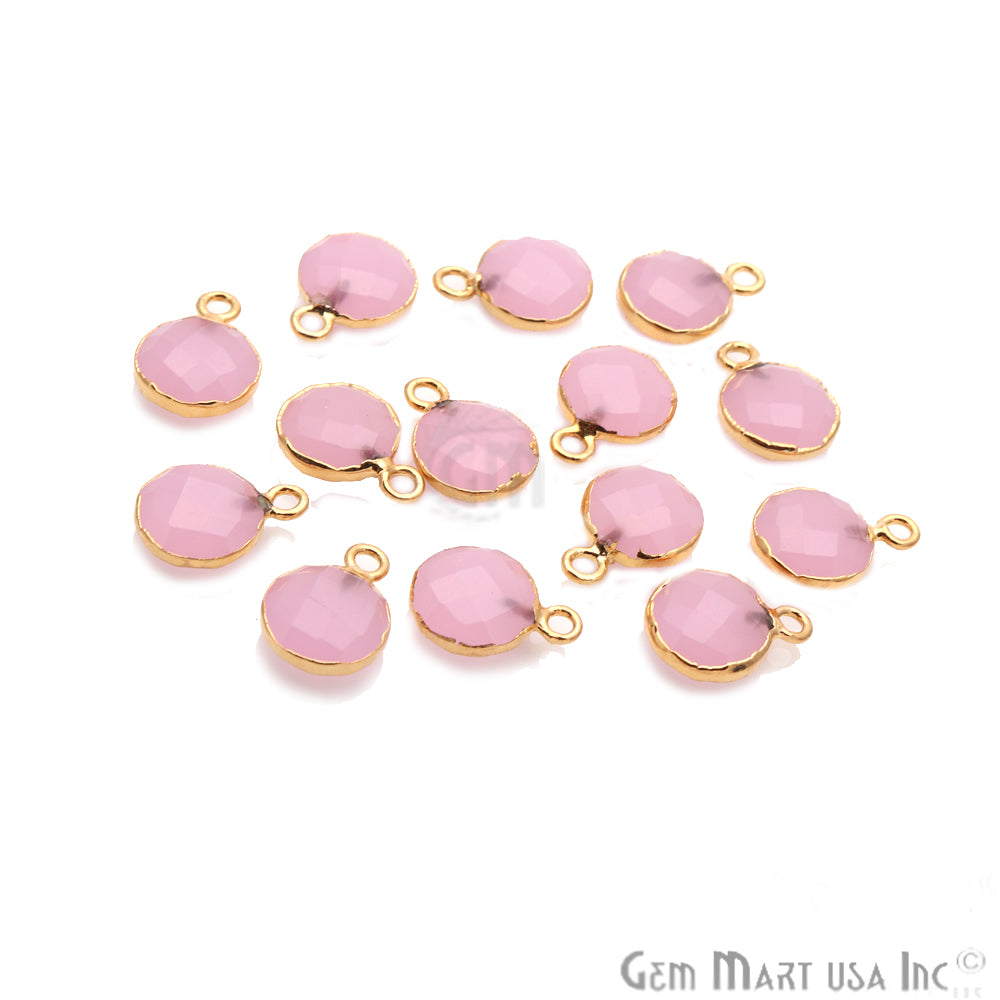 Rose Chalcedony 10mm Round Gold Electroplated Gemstone Connector (Pick Lot Size) - GemMartUSA