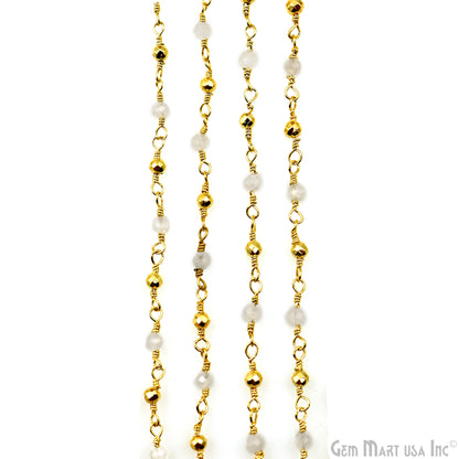 Rainbow & Golden Pyrite 2-2.5mm Tiny Beads Gold Plated Wire Wrapped Rosary Chain