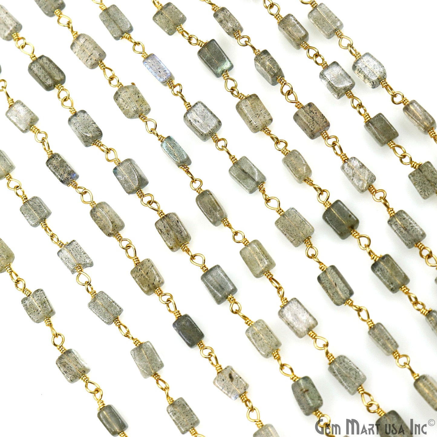 Labradorite Beads 8x5mm Gold Plated Wire Wrapped Beaded Rosary Chain