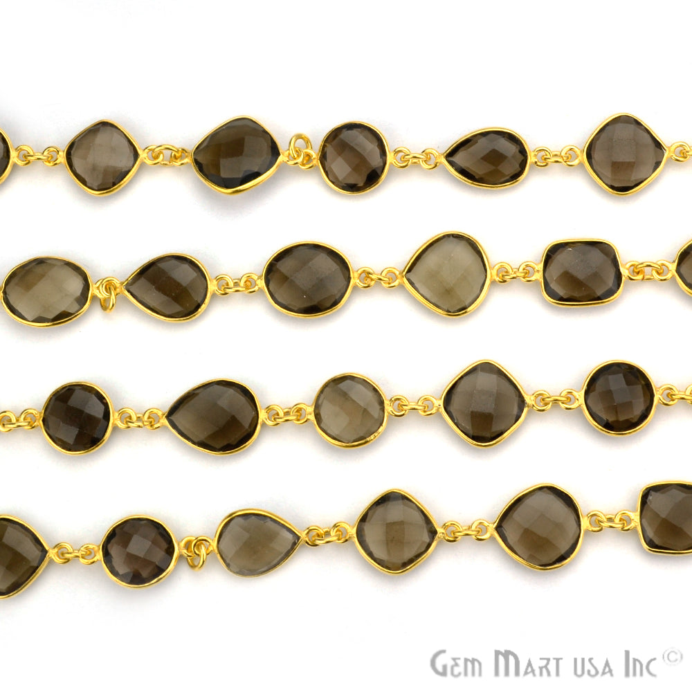 Smokey Topaz 10-15mm Mix Faceted Gold Bezel Continuous Connector Chain - GemMartUSA (764299149359)