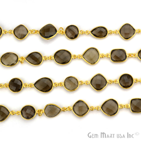 Smokey Topaz 10-15mm Mix Faceted Gold Bezel Continuous Connector Chain - GemMartUSA (764299149359)