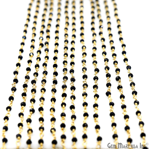 Sapphire 2-2.5mm Tiny Beads Gold Plated Wire Wrapped Rosary Chain