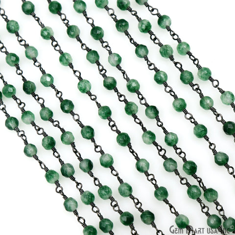 Emerald Jade Faceted Beads 4mm Oxidized Wire Wrapped Rosary Chain