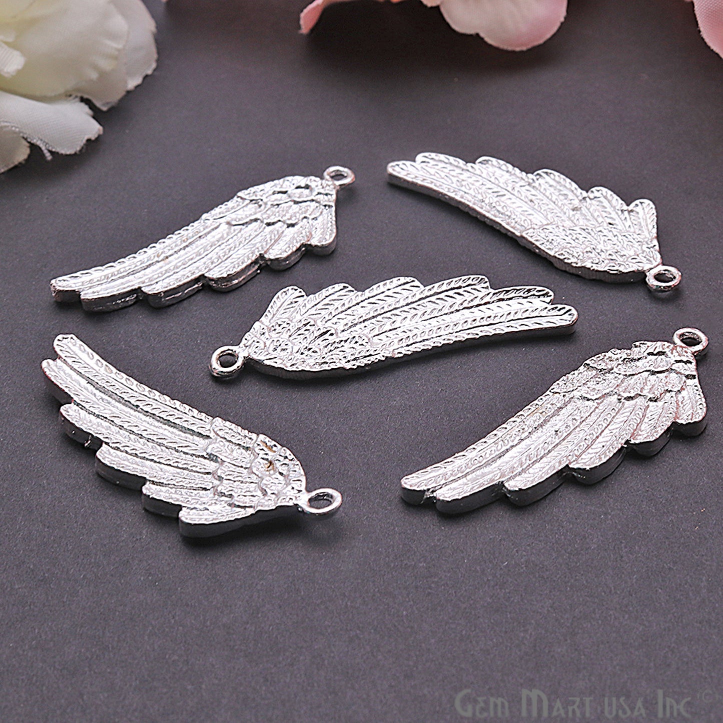 Angel Wings Charm 42x15mm Finding Connector (Pick Your Metal) - GemMartUSA