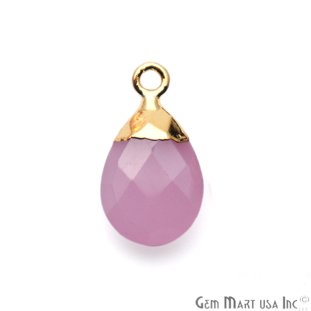 Rose Chalcedony 14x10mm Pears Gold Electroplated Single Bail Gemstone Connector - GemMartUSA