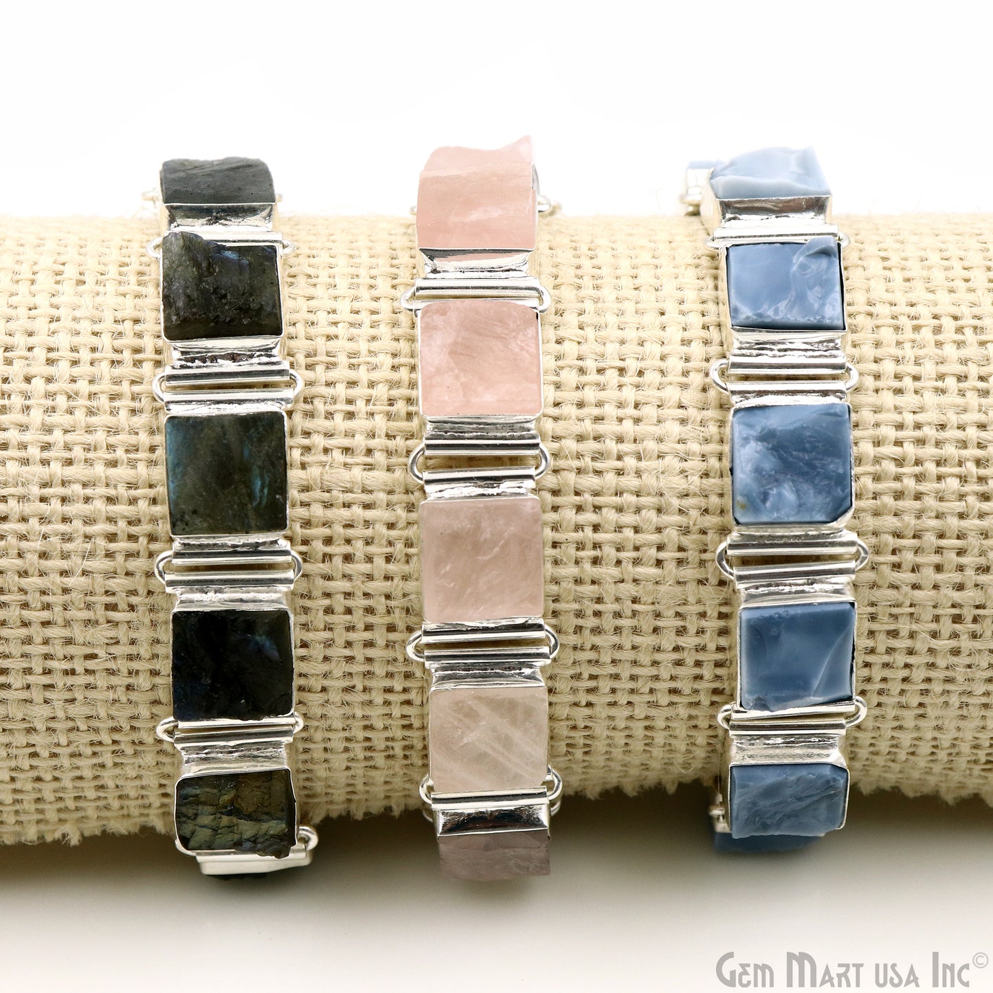 Rough Square Gemstone Toggle Closure Bracelet 7.5 INCH