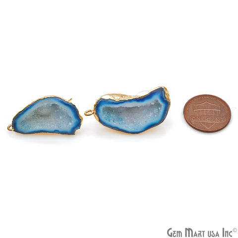 DIY Agate Slice Geode Druzy 17x31mm Gold Electroplated Loop Connector Studs Earrings - GemMartUSA