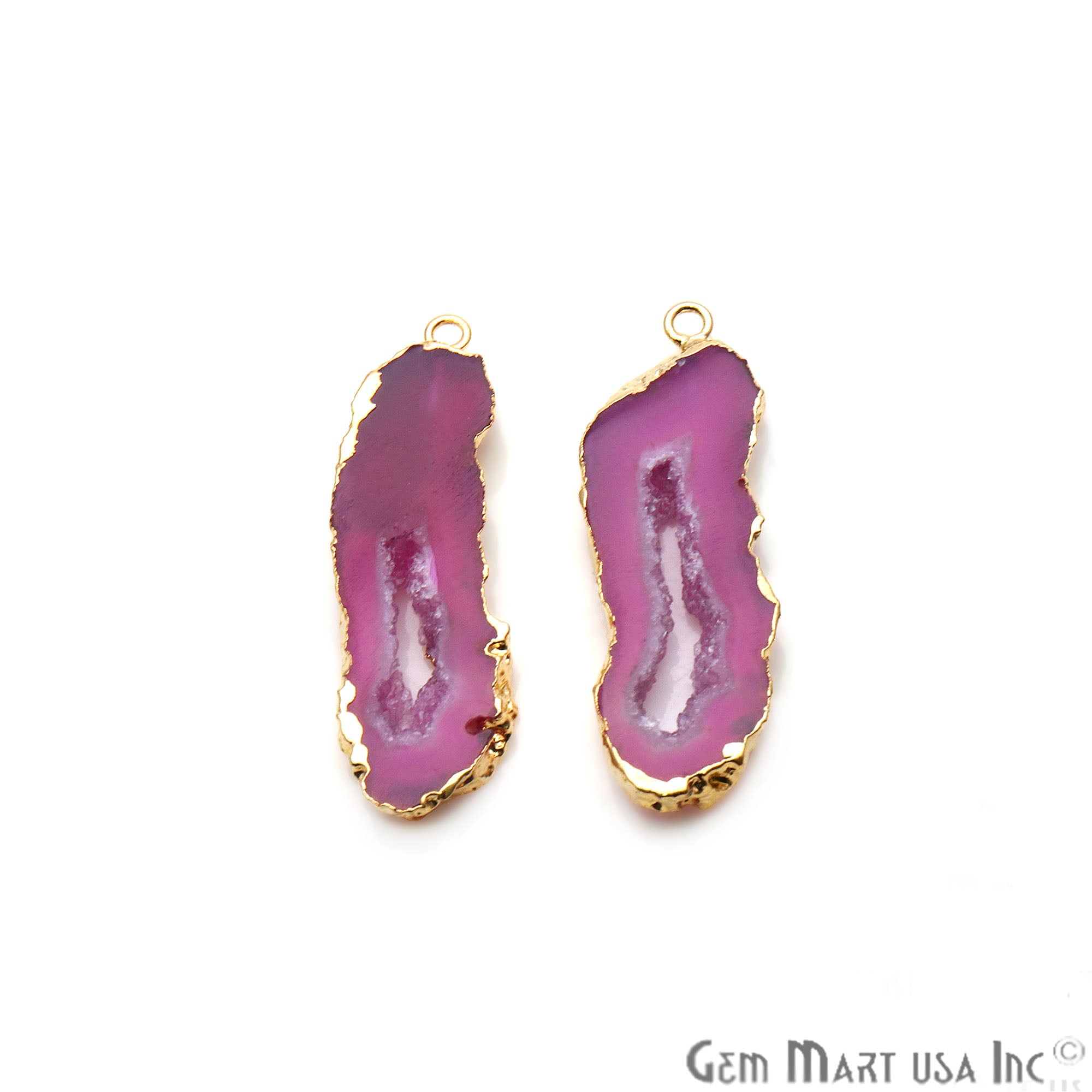 Agate Slice 42x12mm Organic Gold Electroplated Gemstone Earring Connector 1 Pair - GemMartUSA