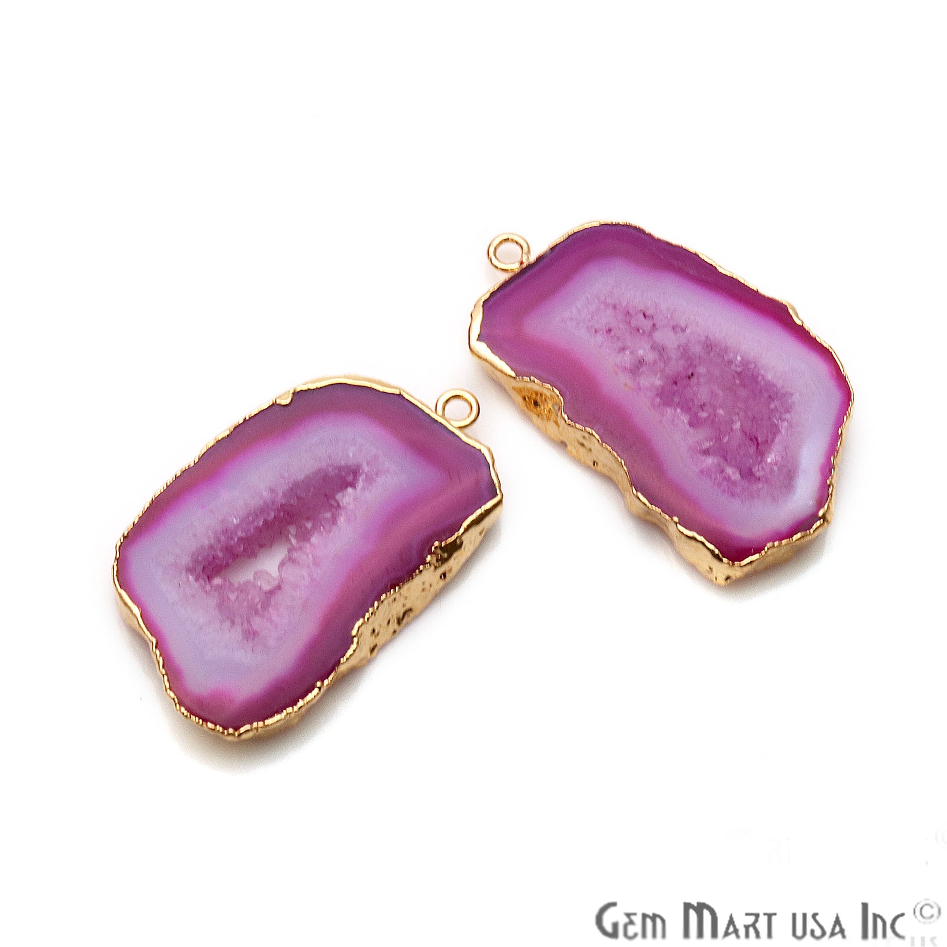 Agate Slice 36x22mm Organic Gold Electroplated Gemstone Earring Connector 1 Pair - GemMartUSA