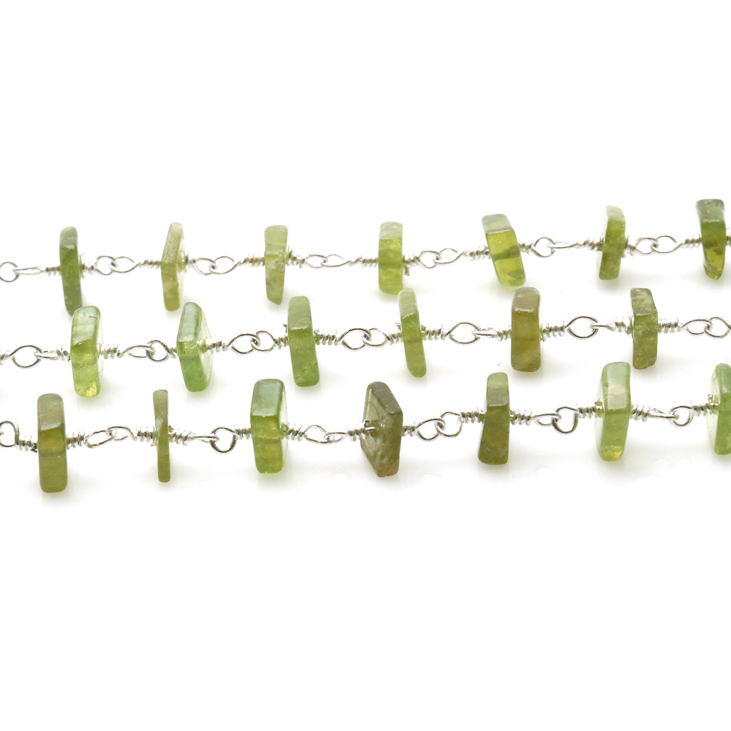 Peridot Square Beads 4-5mm Silver Wire Wrapped Rosary Chain