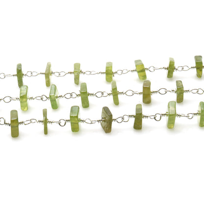 Peridot Square Beads 4-5mm Silver Wire Wrapped Rosary Chain