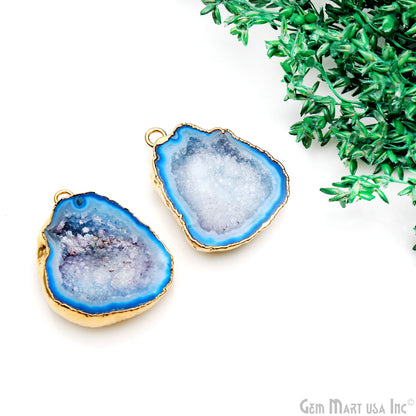 Geode Druzy 30x25mm Organic Gold Electroplated Single Bail Gemstone Earring Connector 1 Pair