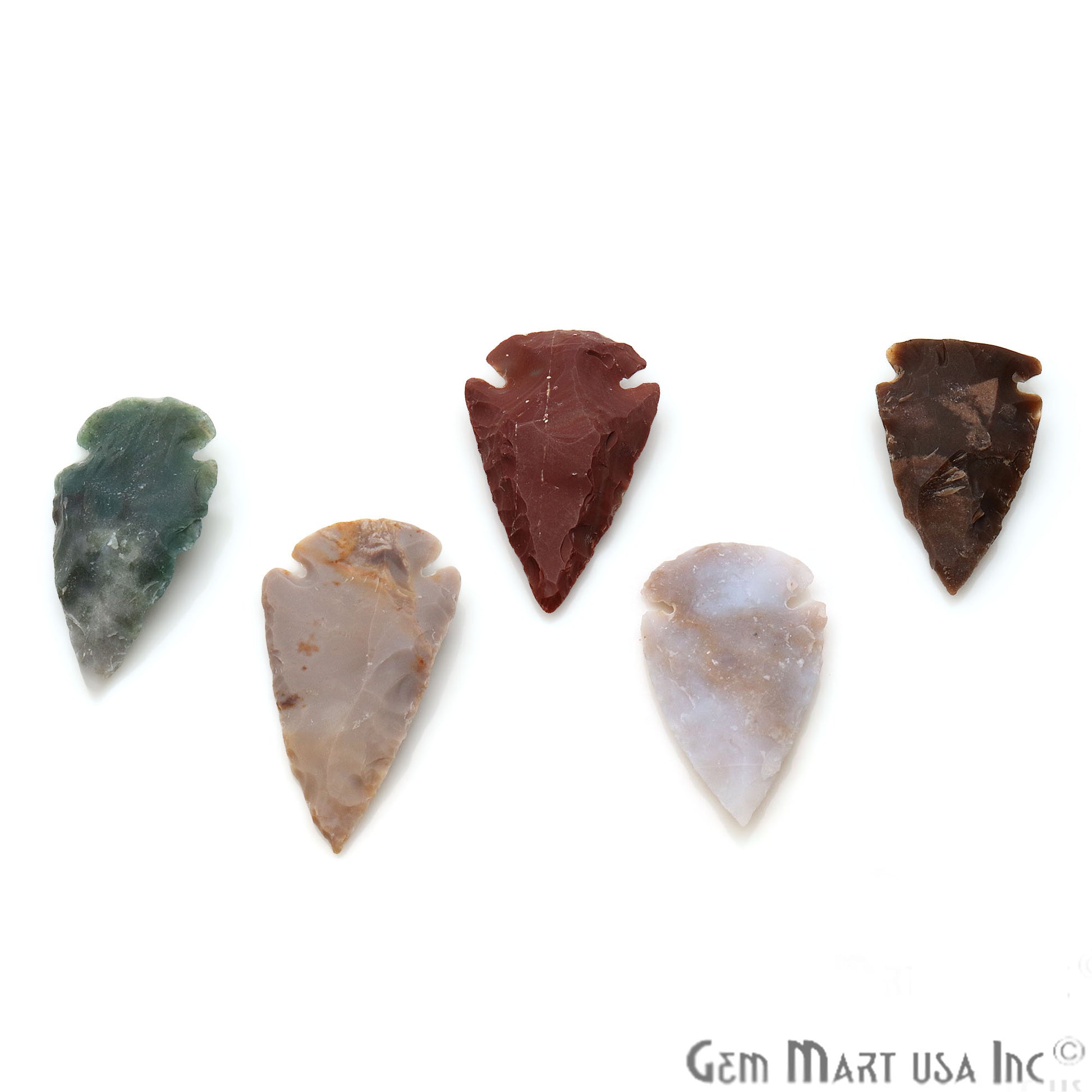 5pc Lot Arrowhead Cut Gemstones, 37x21mm Handcrafted Stone, Loose Gemstone, DIY Pendant, DIY Jewelry - GemMartUSA