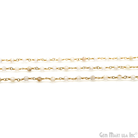 Golden Rutile 2.5-3mm Gold Plated Beaded Wire Wrapped Rosary Chain