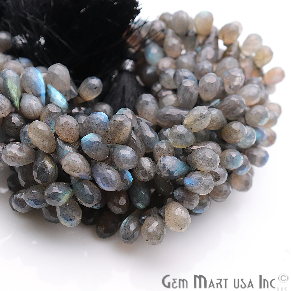 Labradorite Teardrops Faceted Gemstone 12x6mm Rondelle Beads - GemMartUSA