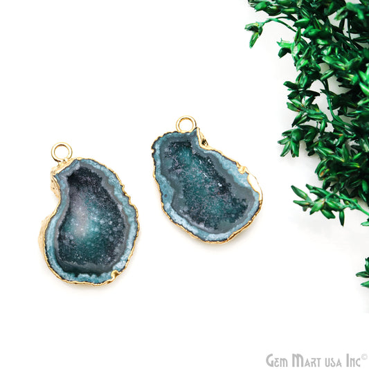 Geode Druzy 31x21mm Organic Silver Electroplated Single Bail Gemstone Earring Connector 1 Pair