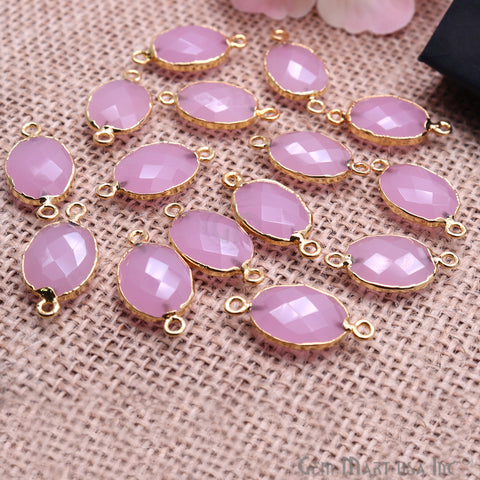 Rose Chalcedony 12X16mm Oval Gold Electroplated Double Bail Gemstone Connector - GemMartUSA