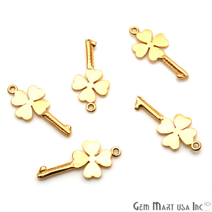 Key Shape 27x12mm Gold Plated Finding Charm, DIY Jewelry - GemMartUSA