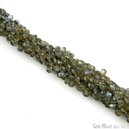 Labradorite Heart Beads, 8 Inch Gemstone Strands, Drilled Strung Briolette Beads, Heart Shape, 5mm